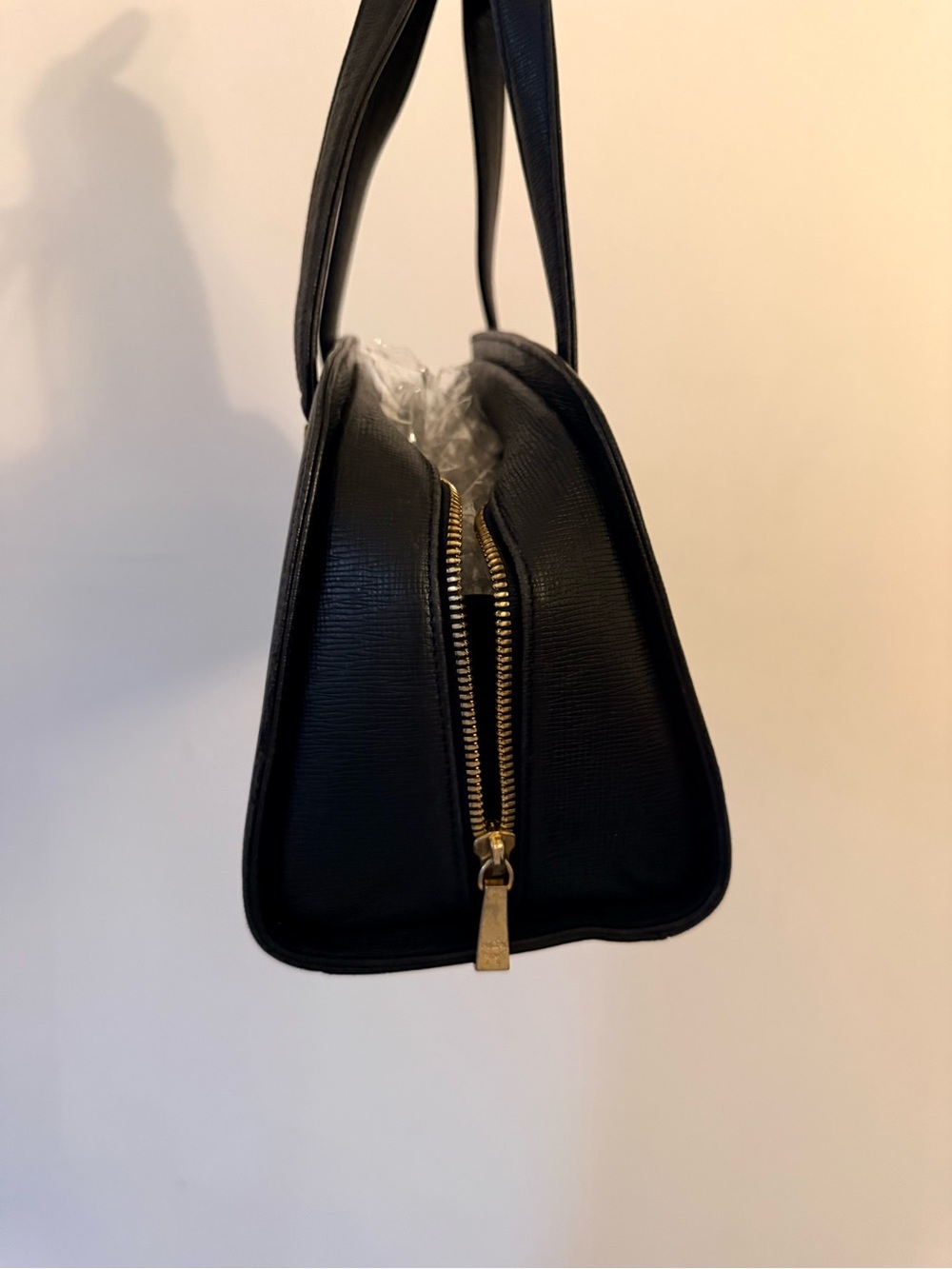 MCM Black Leather Satchel with Gold Logo Plaque - Picture 4 of 9